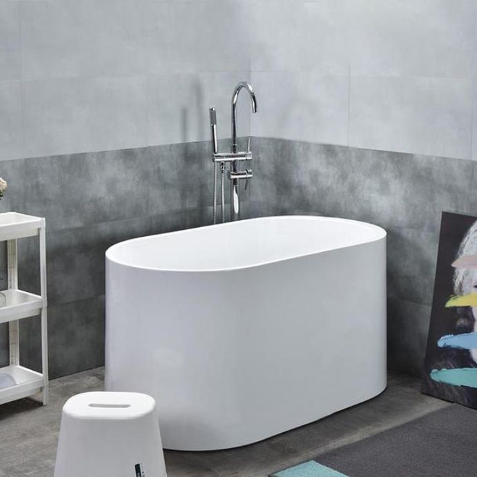 Freestanding White Bathtub Oval Modern Back to Wall Bath With Faucet Clearhalo 'Bathroom Remodel & Bathroom Fixtures' 'Bathtubs' 'Home Improvement' 'home_improvement' 'home_improvement_bathtubs' 'Showers & Bathtubs' 1200x1200_ed0f74c8-6b1d-4b6c-a637-9269c984bde9