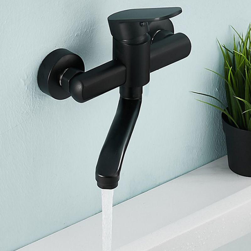 Low Arc Tub Filler Black Swivel Single Lever Handle Wall-Mounted Copper Tub Filler Clearhalo 'Bathroom Remodel & Bathroom Fixtures' 'Bathtub Faucets' 'bathtub_faucets' 'Home Improvement' 'home_improvement' 'home_improvement_bathtub_faucets' 1200x1200_ed62d184-e807-43ec-aa73-b414b9d61520