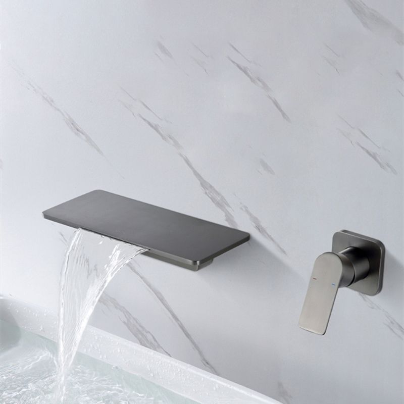 Single Lever Handle Bathroom Faucet 2 Holes Wall-Mounted Waterfall Spout Sink Faucet Clearhalo 'bathroom_sink_faucets' 'Conjuntos de Torneiras de Lavatório e Banheiro' 'home_improvement' 'home_improvement_bathroom_sink_faucets' 'Mobiliário Doméstico' 'Página inicial' 'Renovação e equipamento de casa de banho' 'Torneira para lavatório de banheiro' 1200x1200_ee07268e-c98c-41eb-ac02-43a7238beabe