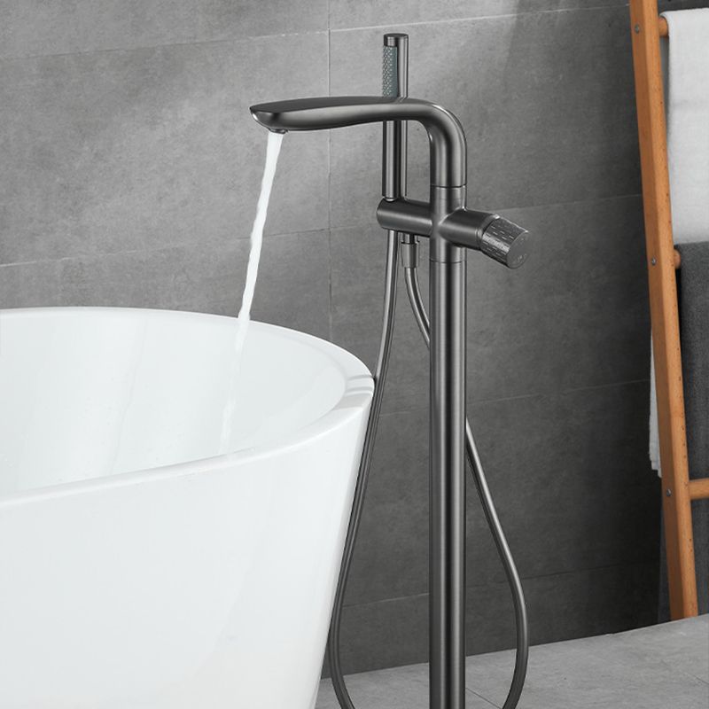 Floor Mounted Metal Freestanding Tub Filler Hand Shower Freestanding Faucet Clearhalo 'Bathroom Remodel & Bathroom Fixtures' 'Bathtub Faucets' 'bathtub_faucets' 'Home Improvement' 'home_improvement' 'home_improvement_bathtub_faucets' 1200x1200_ee1cada0-5061-4a80-ac42-c28a238e962d