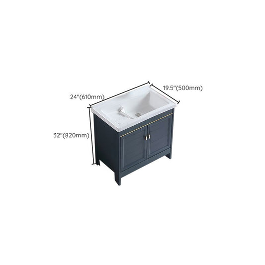 Grey Bath Vanity Freestanding Rectangular Single Sink Doors Metal Frame Vanity with Mirror Clearhalo 'Bathroom Remodel & Bathroom Fixtures' 'Bathroom Vanities' 'bathroom_vanities' 'Home Improvement' 'home_improvement' 'home_improvement_bathroom_vanities' 1200x1200_ee5ceb9c-9075-47a3-a59b-665a425d47cc