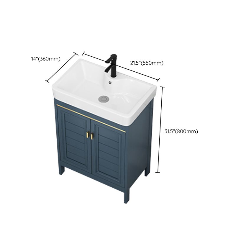 Blue Bath Vanity Freestanding 2 Doors Mirror Single Sink Rectangular Metal Frame Vanity Clearhalo 'Bathroom Remodel & Bathroom Fixtures' 'Bathroom Vanities' 'bathroom_vanities' 'Home Improvement' 'home_improvement' 'home_improvement_bathroom_vanities' 1200x1200_ee6e2590-39ad-40a6-b32f-056c8031af79