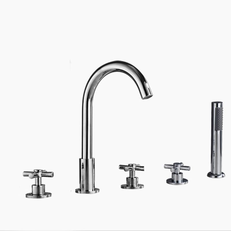 Traditional Roman Tub Faucet Set Copper Deck Mounted Triple Handle Roman Bathtub Faucet Clearhalo 'Bathroom Remodel & Bathroom Fixtures' 'Bathtub Faucets' 'bathtub_faucets' 'Home Improvement' 'home_improvement' 'home_improvement_bathtub_faucets' 1200x1200_ee856d73-3ffe-4ec3-8ce5-c2ffb89b46ad