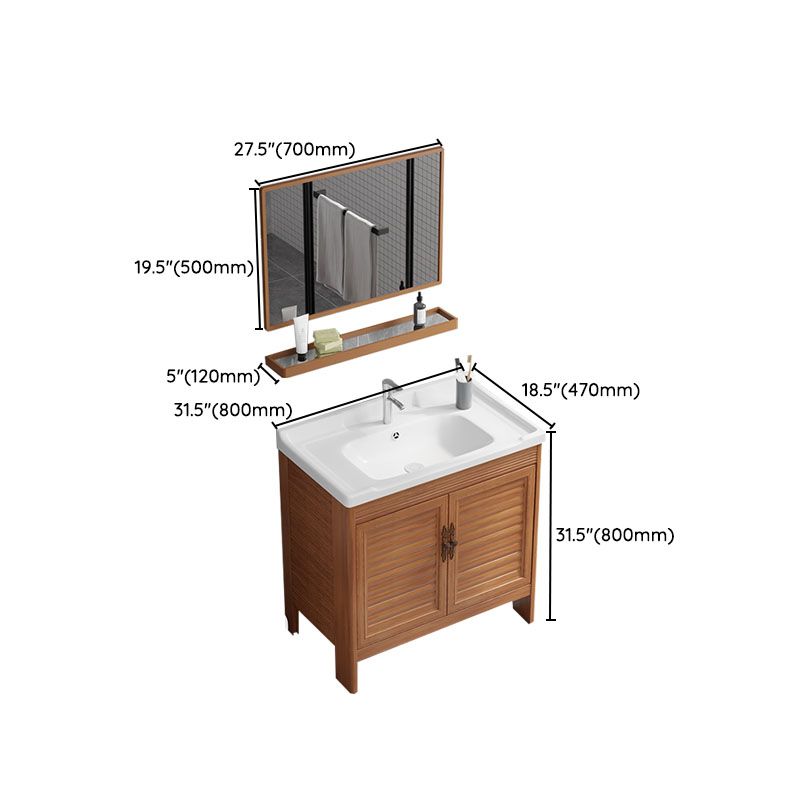 Rectangle Vanity Set Metal Frame Mirror Freestanding 2 Doors Single Sink Bath Vanity Clearhalo 'Bathroom Remodel & Bathroom Fixtures' 'Bathroom Vanities' 'bathroom_vanities' 'Home Improvement' 'home_improvement' 'home_improvement_bathroom_vanities' 1200x1200_eecdaf0f-7e1f-4805-8c03-a303f3f1b6fc