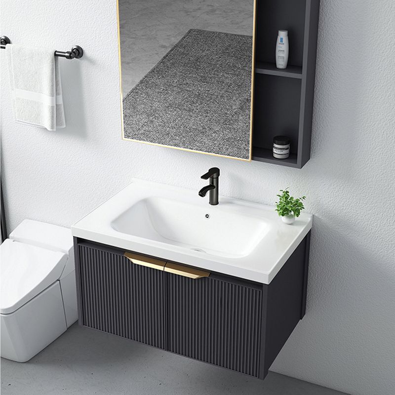 Glam Bath Vanity Single Sink Wall Mounted Metal Frame 2 Doors Mirror Grey Vanity Clearhalo 'Bathroom Remodel & Bathroom Fixtures' 'Bathroom Vanities' 'bathroom_vanities' 'Home Improvement' 'home_improvement' 'home_improvement_bathroom_vanities' 1200x1200_eedfc8e9-5492-479e-8beb-1dcad389598d