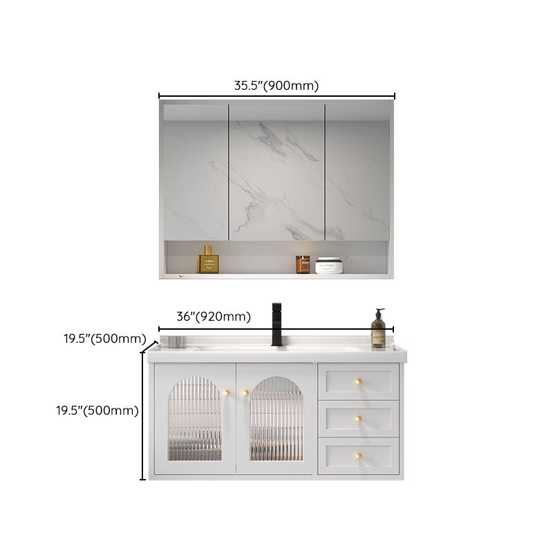 Glam Vanity White Single Sink Wall Mount Wood Frame Rectangular Mirror Bath Vanity Clearhalo 'Bathroom Remodel & Bathroom Fixtures' 'Bathroom Vanities' 'bathroom_vanities' 'Home Improvement' 'home_improvement' 'home_improvement_bathroom_vanities' 1200x1200_eef9f6d5-3325-40e8-ba2f-b1fac7417317