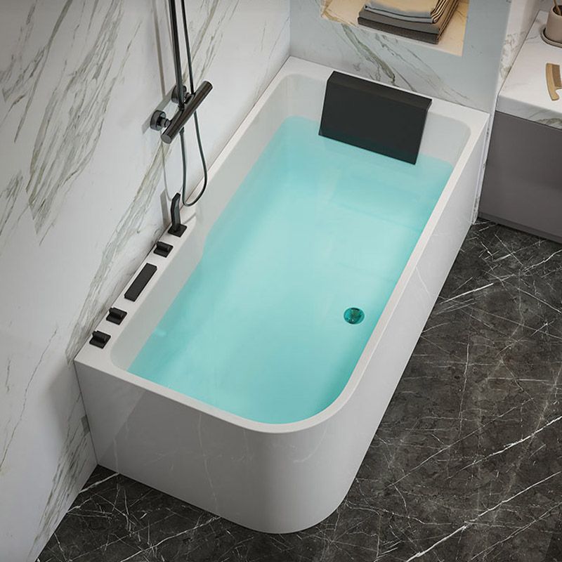 Modern White Rectangle Acrylic Bathtub Back to Wall with Drain Bath Tub Clearhalo 'Bathroom Remodel & Bathroom Fixtures' 'Bathtubs' 'Home Improvement' 'home_improvement' 'home_improvement_bathtubs' 'Showers & Bathtubs' 1200x1200_ef23596f-a976-4fae-bf93-059565a02c2d