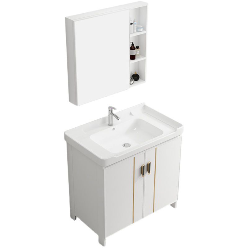 Modern Bathroom Vanity White Metal Frame Single-Sink Wall Mount Vanity Set Clearhalo 'Bathroom Remodel & Bathroom Fixtures' 'Bathroom Vanities' 'bathroom_vanities' 'Home Improvement' 'home_improvement' 'home_improvement_bathroom_vanities' 1200x1200_ef2e9e55-dd74-4165-afbe-5b92c5229312