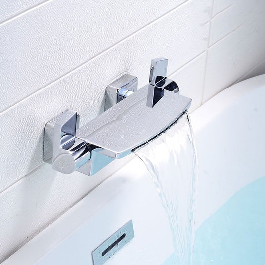 Modern Bathroom Faucet Copper Wall Mount Waterfall with Handheld Shower Tub Spouts Clearhalo 'Bathroom Remodel & Bathroom Fixtures' 'Bathtub Faucets' 'bathtub_faucets' 'Home Improvement' 'home_improvement' 'home_improvement_bathtub_faucets' 1200x1200_ef4765ff-ea6d-4eeb-8b56-b1c9169bdf0e