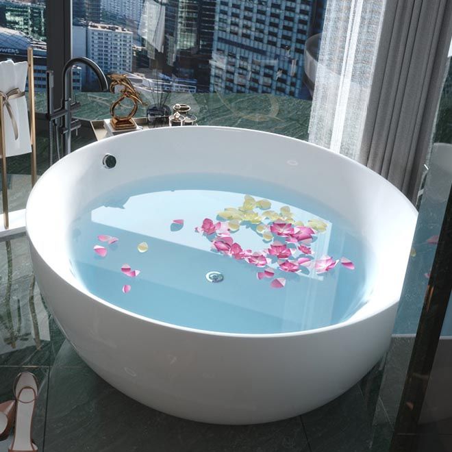 Modern Acrylic Bathtub Round Freestanding Tub for Home and Hotel Clearhalo 'Bathroom Remodel & Bathroom Fixtures' 'Bathtubs' 'Home Improvement' 'home_improvement' 'home_improvement_bathtubs' 'Showers & Bathtubs' 1200x1200_f021d989-bf6f-4300-8040-ffa0e0578182