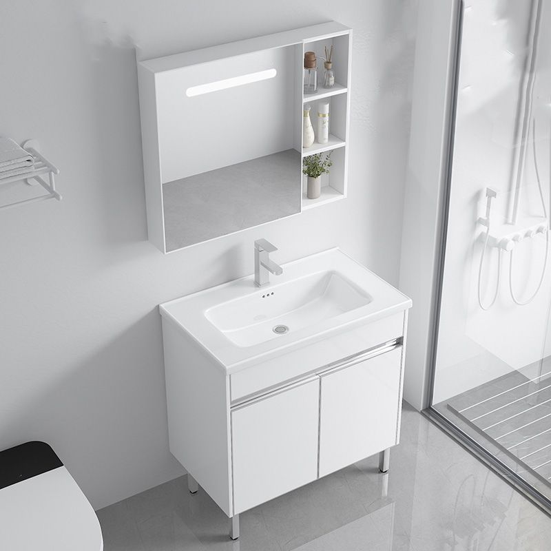 Modern Bath Vanity Single White Metal Base Rectangular Sink Vanity Clearhalo 'Bathroom Remodel & Bathroom Fixtures' 'Bathroom Vanities' 'bathroom_vanities' 'Home Improvement' 'home_improvement' 'home_improvement_bathroom_vanities' 1200x1200_f03780e1-fdcf-4589-abc6-86f86884ac3e