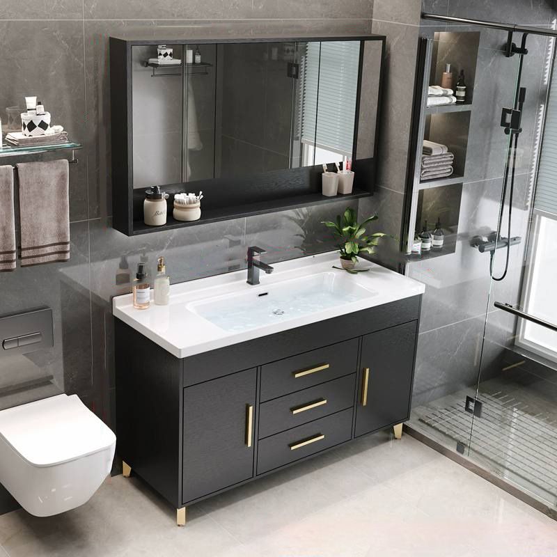 Single-Sink Black Solid Wood Modern Open Console with Sink Set Clearhalo 'Bathroom Remodel & Bathroom Fixtures' 'Bathroom Vanities' 'bathroom_vanities' 'Home Improvement' 'home_improvement' 'home_improvement_bathroom_vanities' 1200x1200_f048815e-a4c1-4b84-8b0b-358bd68b297d