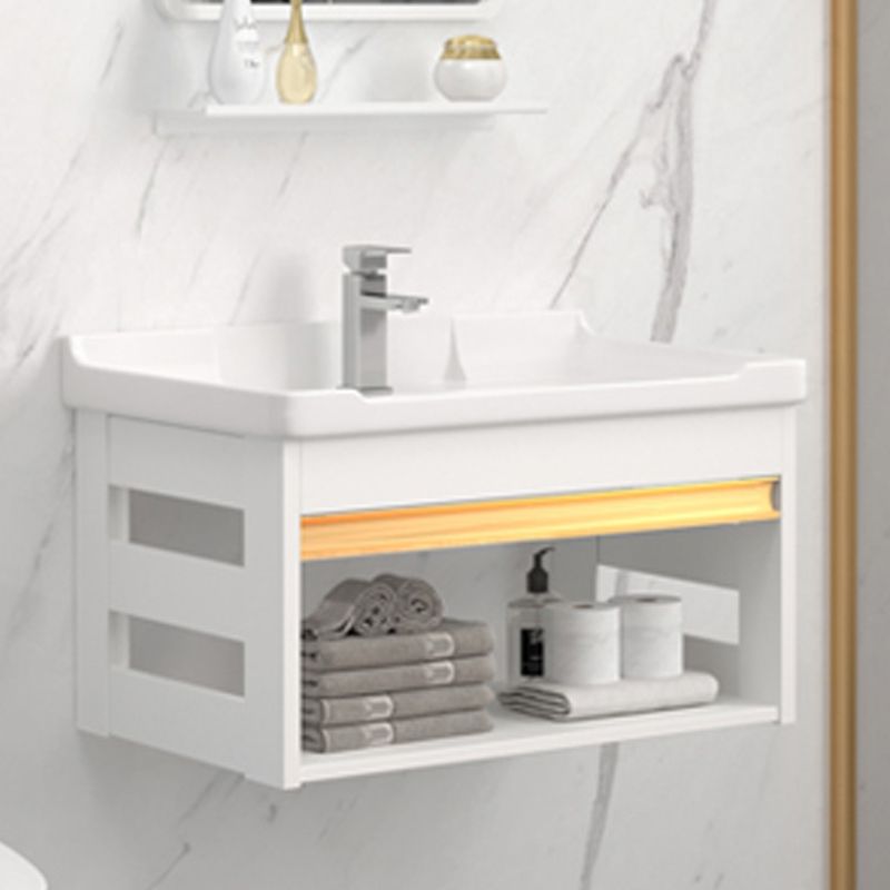 Wall Mounted Vanity Set White Storage Shelf Faucet Sink Vanity with Mirror Clearhalo 'Bathroom Remodel & Bathroom Fixtures' 'Bathroom Vanities' 'bathroom_vanities' 'Home Improvement' 'home_improvement' 'home_improvement_bathroom_vanities' 1200x1200_f054c677-f02b-4e63-9d79-4f26388b8f84