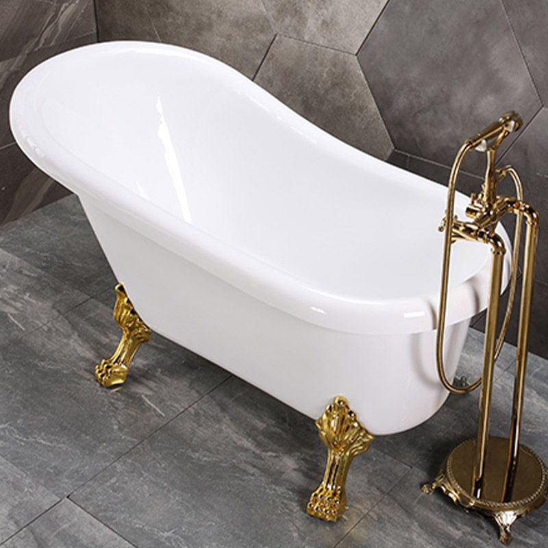 Modern Acrylic Bathtub Back to Wall with Golden Feet and Drain Bath Tub for Bathroom Clearhalo 'Bathroom Remodel & Bathroom Fixtures' 'Bathtubs' 'Home Improvement' 'home_improvement' 'home_improvement_bathtubs' 'Showers & Bathtubs' 1200x1200_f0577069-8be7-4716-b8dd-c83d3c76a4f9