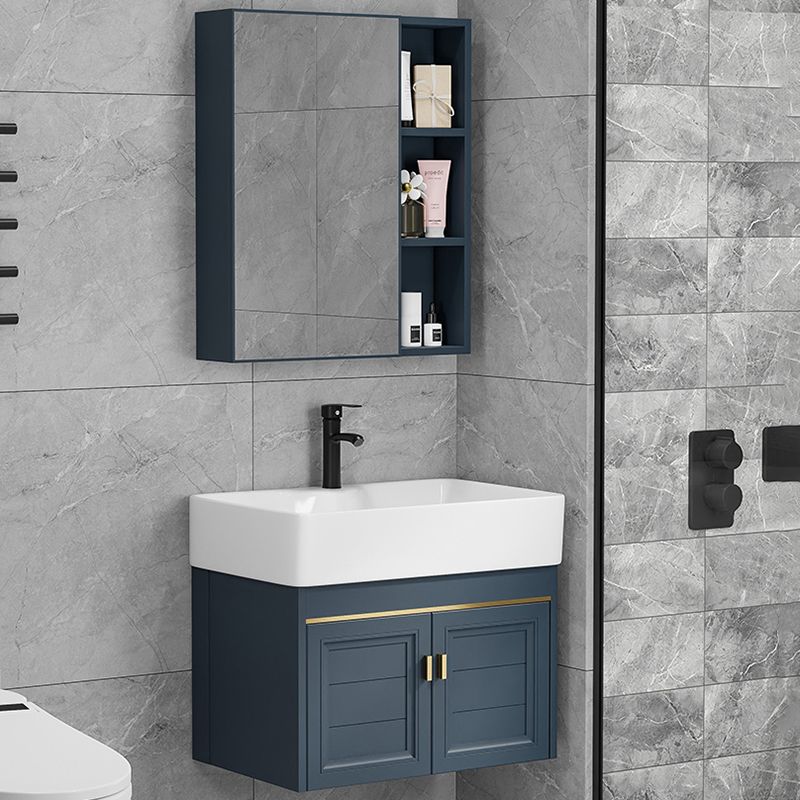 Rectangular Vanity Single Sink Faucet Wall-Mounted Blue Mirror Metal Frame Bath Vanity Clearhalo 'Bathroom Remodel & Bathroom Fixtures' 'Bathroom Vanities' 'bathroom_vanities' 'Home Improvement' 'home_improvement' 'home_improvement_bathroom_vanities' 1200x1200_f13d9948-ed6a-4f3e-a0e7-65e4889688bc