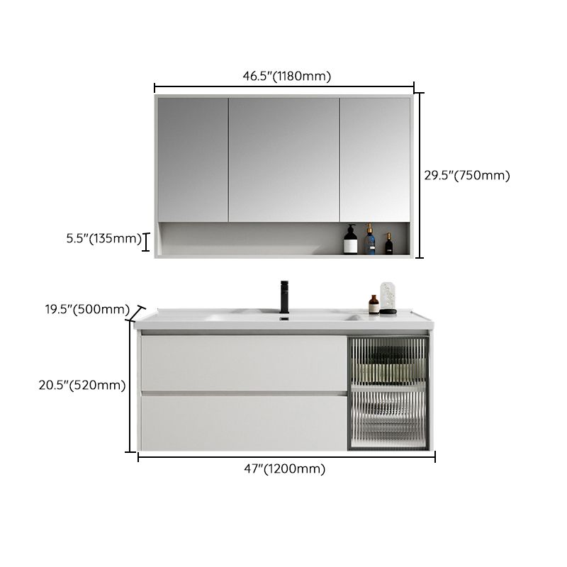 White Wood Vanity Wall Mount Glam Single Sink Mirror Bathroom Vanity with Drawers Clearhalo 'Bathroom Remodel & Bathroom Fixtures' 'Bathroom Vanities' 'bathroom_vanities' 'Home Improvement' 'home_improvement' 'home_improvement_bathroom_vanities' 1200x1200_f1adae3f-da38-4dbe-aafb-0d3ea7a67308