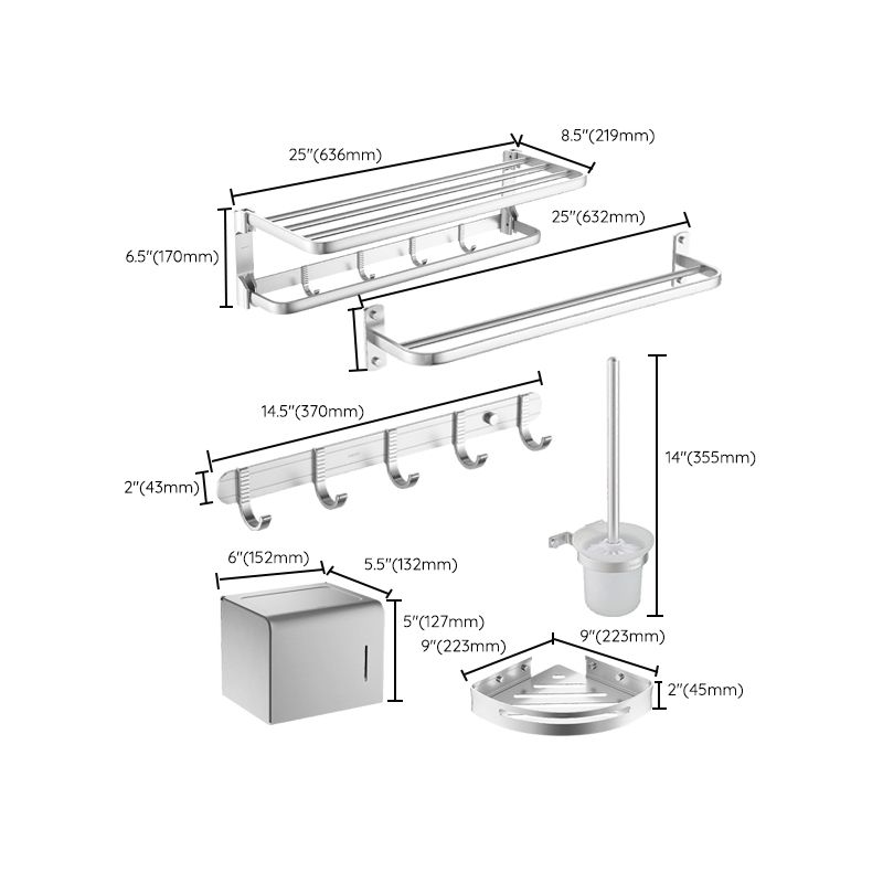 Silver Bathroom Hardware Set Modern Bathroom Accessory as Individual or as A Set Clearhalo 'Bathroom Hardware Sets' 'Bathroom Hardware' 'Bathroom Remodel & Bathroom Fixtures' 'bathroom_hardware_sets' 'Home Improvement' 'home_improvement' 'home_improvement_bathroom_hardware_sets' 1200x1200_f2097928-af24-43ca-ad26-c8eee0b6dc61