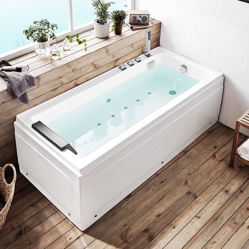 Acrylic Rectangular Bath Tub with Faucet Modern White Tub with Internal Drain Clearhalo 'Bathroom Remodel & Bathroom Fixtures' 'Bathtubs' 'Home Improvement' 'home_improvement' 'home_improvement_bathtubs' 'Showers & Bathtubs' 1200x1200_f236ef30-75b3-4751-afff-7245a1f377f6