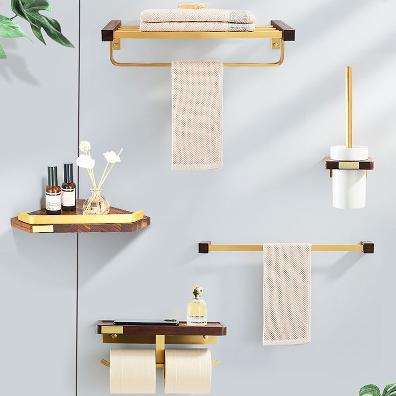 6-Piece Walnut Bathroom Accessory Set Metal Gold Bath Hardware Set Clearhalo 'Bathroom Hardware Sets' 'Bathroom Hardware' 'Bathroom Remodel & Bathroom Fixtures' 'bathroom_hardware_sets' 'Home Improvement' 'home_improvement' 'home_improvement_bathroom_hardware_sets' 1200x1200_f2cbd0f1-b7f1-4926-9e9e-8b0bf7dbd393