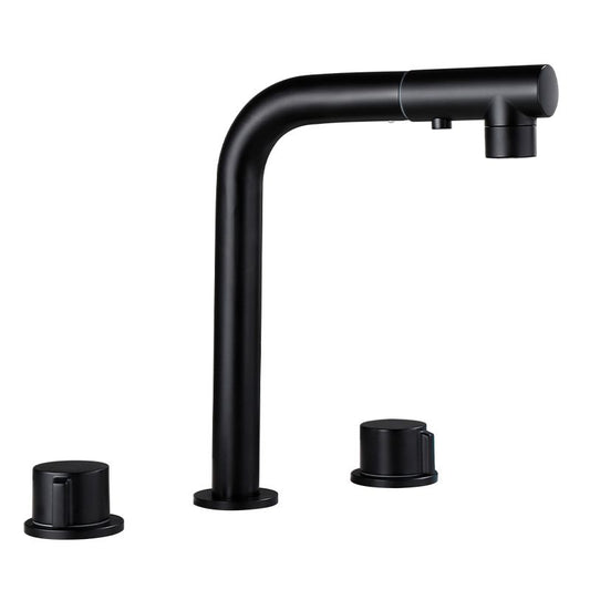 Pull-out Widespread Sink Faucet 2-Handle Vessel Sink Faucet with Angle Valve and Drain Clearhalo 'bathroom_sink_faucets' 'Conjunta de Baño y Conjunta de Grifo' 'Coronamiento de Baño y Dispositivo de Baño' 'Grifo del lavabo del baño' 'Hogar' 'home_improvement' 'home_improvement_bathroom_sink_faucets' 'Mejoras para el hogar' 1200x1200_f2d1bc53-4887-4756-9b37-84a6c0cd0c58