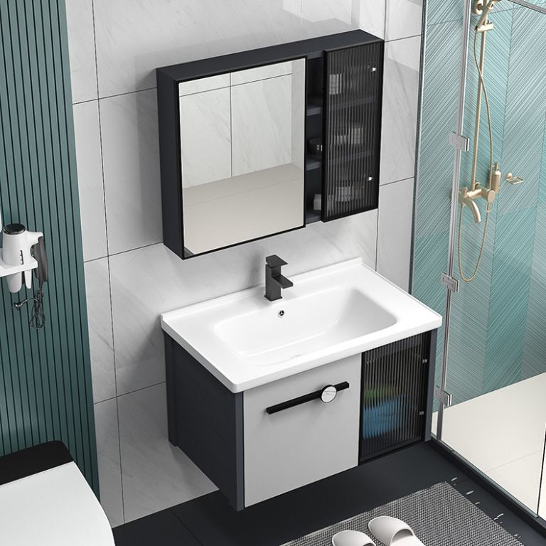 Metal Base Modern Bathroom Vanity Single Rectangular Wall Mount Vanity Set Clearhalo 'Bathroom Remodel & Bathroom Fixtures' 'Bathroom Vanities' 'bathroom_vanities' 'Home Improvement' 'home_improvement' 'home_improvement_bathroom_vanities' 1200x1200_f2e4a0dc-28aa-4b98-ad7f-1d36290df6df
