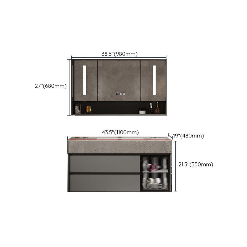 Modern Glass Vanity Sink Bathroom Wall-Mounted Vanity Cabinet with Mirror Cabinet Clearhalo 'Bathroom Remodel & Bathroom Fixtures' 'Bathroom Vanities' 'bathroom_vanities' 'Home Improvement' 'home_improvement' 'home_improvement_bathroom_vanities' 1200x1200_f2f77412-8e6d-46e1-afa7-528dbec9a0f3