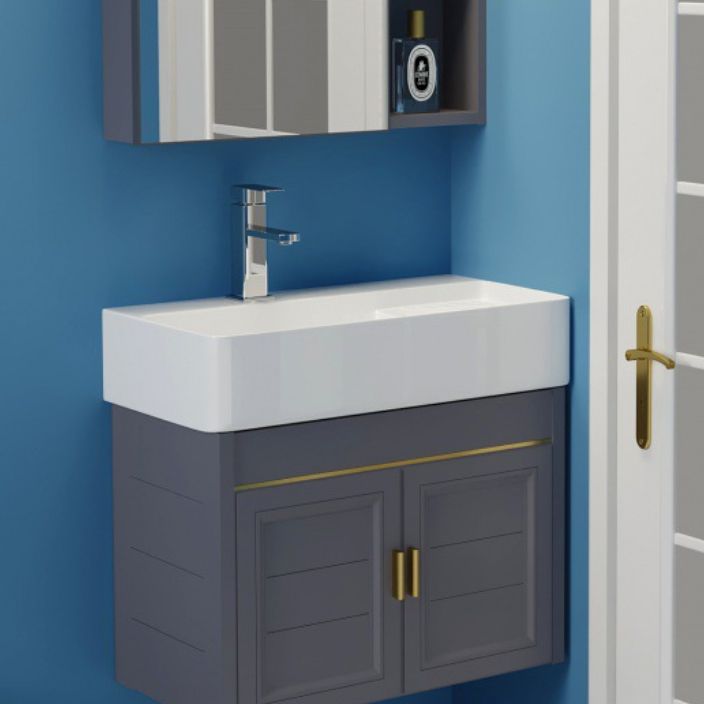 Wall Mount Glam Bathroom Vanity Metal Frame Single-Sink Gray Vanity Set Clearhalo 'Bathroom Remodel & Bathroom Fixtures' 'Bathroom Vanities' 'bathroom_vanities' 'Home Improvement' 'home_improvement' 'home_improvement_bathroom_vanities' 1200x1200_f3093d84-7c0b-46de-b935-95a867893005