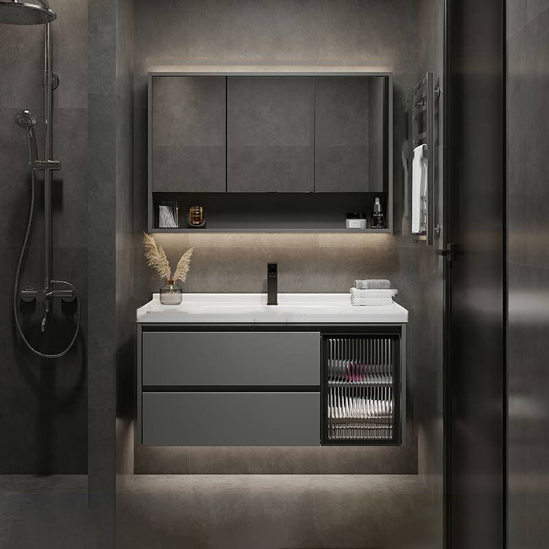 Modern Gray Wood Rectangular Wall Mount Open Console with Sink Set Clearhalo 'Bathroom Remodel & Bathroom Fixtures' 'Bathroom Vanities' 'bathroom_vanities' 'Home Improvement' 'home_improvement' 'home_improvement_bathroom_vanities' 1200x1200_f3311885-c4af-4d1c-b5e9-67d3ead79d58