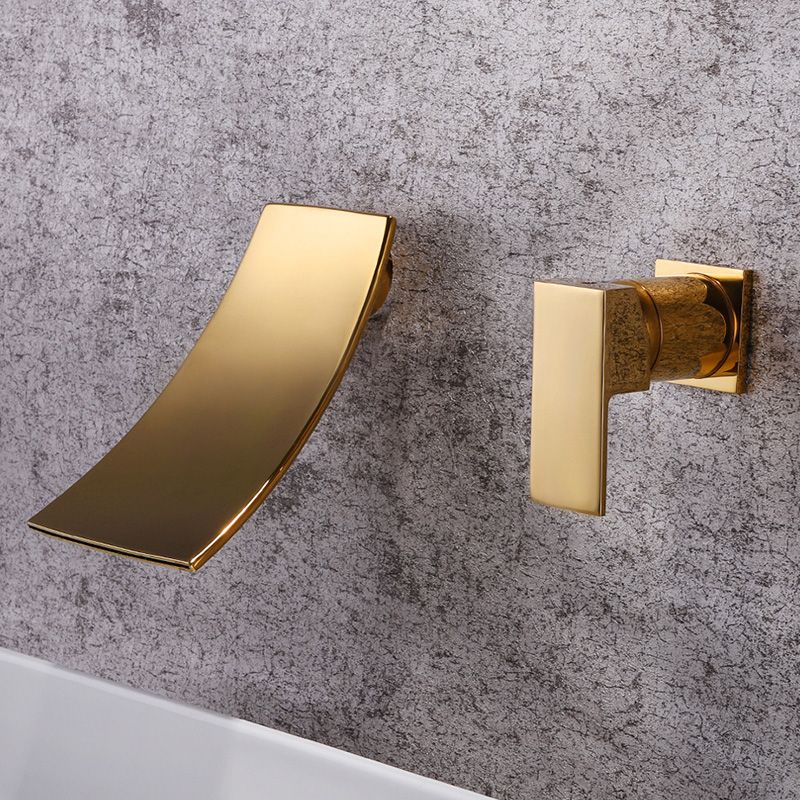 Glam Wall Mounted Bathroom Faucet Lever Handles Low Arc Solid Brass Faucet Clearhalo 'Bathroom Remodel & Bathroom Fixtures' 'Bathroom Sink Faucets' 'Bathroom Sinks & Faucet Components' 'bathroom_sink_faucets' 'Home Improvement' 'home_improvement' 'home_improvement_bathroom_sink_faucets' 1200x1200_f34bf2c9-f4e1-4af9-8f44-4e0fbc9f0665