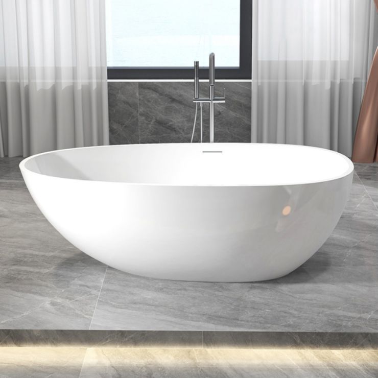 Modern Ellipse White Bathtub Stone Freestanding Soaking Bathtub with Drain Bath Tub Clearhalo 'Bathroom Remodel & Bathroom Fixtures' 'Bathtubs' 'Home Improvement' 'home_improvement' 'home_improvement_bathtubs' 'Showers & Bathtubs' 1200x1200_f474610c-7712-4d0c-a1c8-a70fb9e4dd14