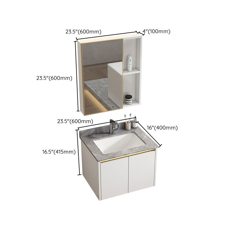 White Metal Frame Vanity 2 Doors Wall Mount Single Sink Mirror Faucet Rectangular Vanity Clearhalo 'Bathroom Remodel & Bathroom Fixtures' 'Bathroom Vanities' 'bathroom_vanities' 'Home Improvement' 'home_improvement' 'home_improvement_bathroom_vanities' 1200x1200_f4b903e0-65c5-40ed-a249-0d9183e39ed9