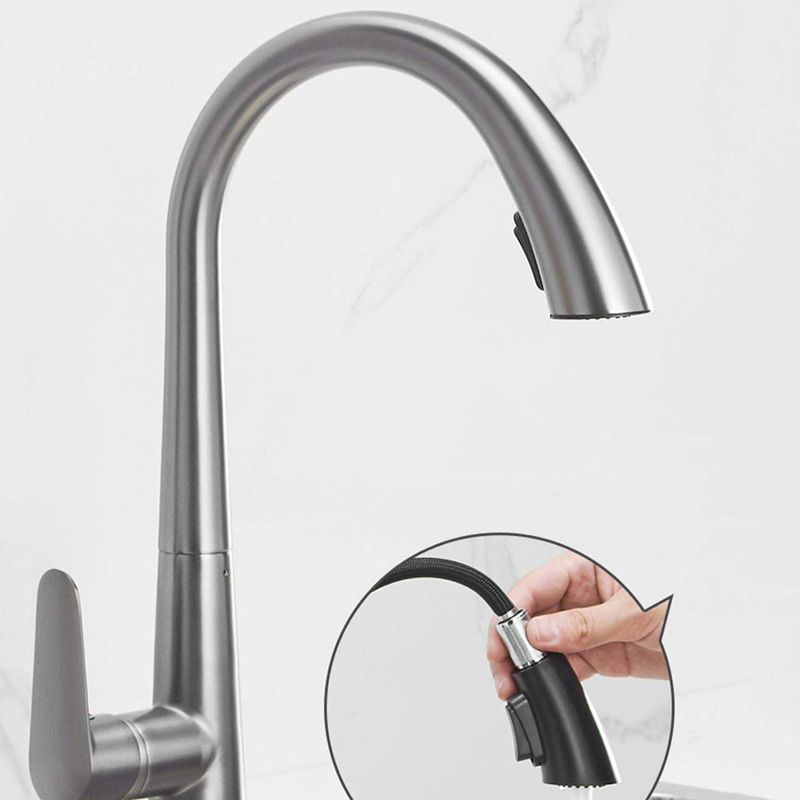 Modern Style Kitchen Faucet Copper 1-Handle High Arc Retractable Kitchen Faucet Clearhalo 'Home Improvement' 'home_improvement' 'home_improvement_kitchen_faucets' 'Kitchen Faucets' 'Kitchen Remodel & Kitchen Fixtures' 'Kitchen Sinks & Faucet Components' 'kitchen_faucets' 1200x1200_f5492a0e-562d-406c-958b-f0c2e22fe21c