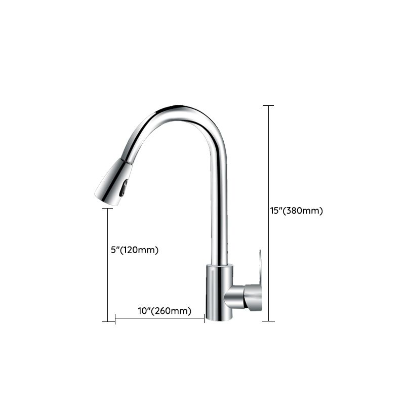 Modern Style Kitchen Faucet Copper Lever Handle Gooseneck Kitchen Faucet Clearhalo 'Home Improvement' 'home_improvement' 'home_improvement_kitchen_faucets' 'Kitchen Faucets' 'Kitchen Remodel & Kitchen Fixtures' 'Kitchen Sinks & Faucet Components' 'kitchen_faucets' 1200x1200_f56d8cd9-6a4d-40e6-8e78-2221ebd7ef87