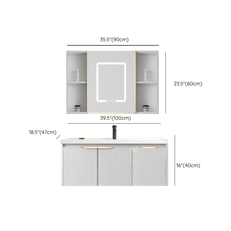 Rectangular White Vanity Single Sink Wall Mount 2 Doors Faucet Metal Frame Mirror Vanity Clearhalo 'Bathroom Remodel & Bathroom Fixtures' 'Bathroom Vanities' 'bathroom_vanities' 'Home Improvement' 'home_improvement' 'home_improvement_bathroom_vanities' 1200x1200_f58f8318-f1aa-49c2-b639-d09150b82504