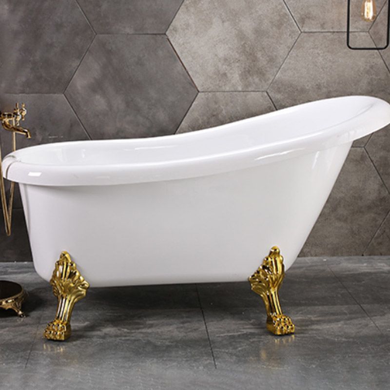 Modern Acrylic Bathtub Back to Wall with Golden Feet and Drain Bath Tub for Bathroom Clearhalo 'Bathroom Remodel & Bathroom Fixtures' 'Bathtubs' 'Home Improvement' 'home_improvement' 'home_improvement_bathtubs' 'Showers & Bathtubs' 1200x1200_f5bf2826-b96c-47eb-865b-dcbb1d2ac59b