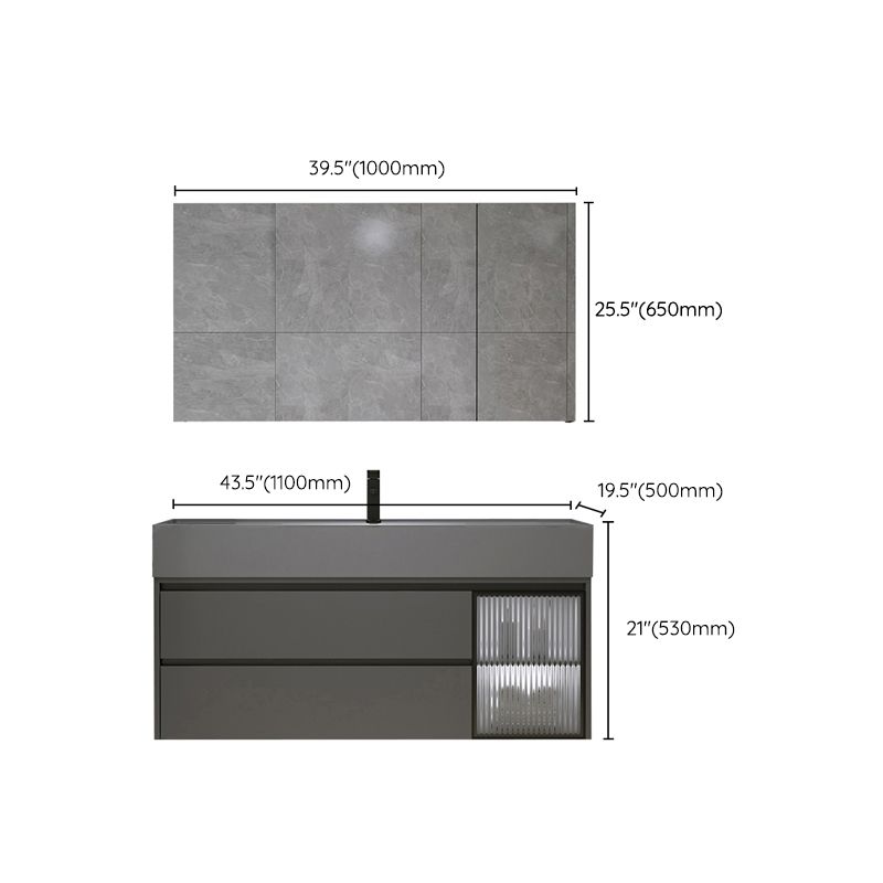 Wood Frame Bathroom Vanity Grey 2 Drawers Single Sink Mirror Wall Mount Rectangular Vanity Clearhalo 'Bathroom Remodel & Bathroom Fixtures' 'Bathroom Vanities' 'bathroom_vanities' 'Home Improvement' 'home_improvement' 'home_improvement_bathroom_vanities' 1200x1200_f5d1b791-9560-47cc-811f-31ac481a92a0