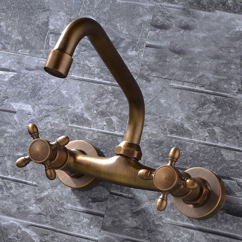 Industrial Tub Spout Trim Wall Mounted Full Copper Dual Cross Handle Low Arc Tub Faucet Clearhalo 'Bathroom Remodel & Bathroom Fixtures' 'Bathtub Faucets' 'bathtub_faucets' 'Home Improvement' 'home_improvement' 'home_improvement_bathtub_faucets' 1200x1200_f5dadd89-7a72-439b-811e-5a738e0166f4