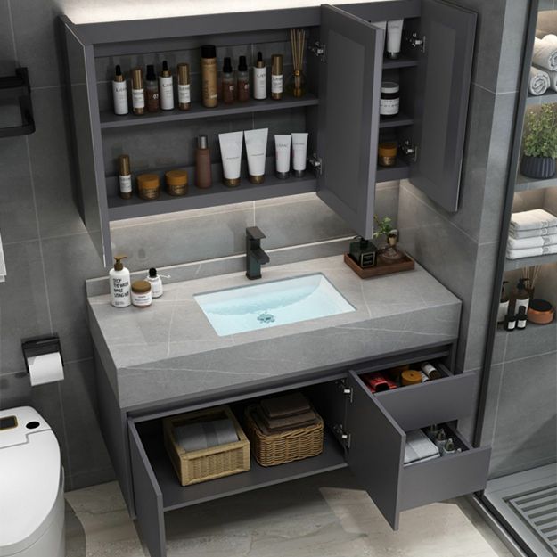 Modern Bathroom Sink Vanity Grey Wall Mounted Standard with Two Drawer Clearhalo 'Bathroom Remodel & Bathroom Fixtures' 'Bathroom Vanities' 'bathroom_vanities' 'Home Improvement' 'home_improvement' 'home_improvement_bathroom_vanities' 1200x1200_f6c1534a-77ed-4d89-84ef-4742b15cad01