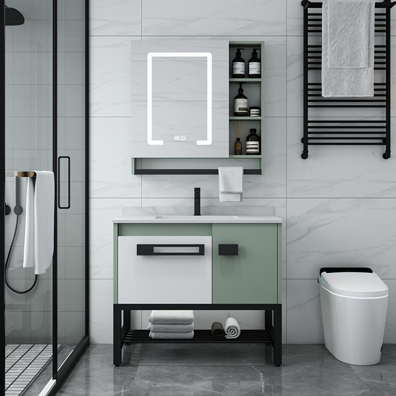 Modern Bathroom Sink Vanity Freestanding Vanity Set with Mirror Clearhalo 'Bathroom Remodel & Bathroom Fixtures' 'Bathroom Vanities' 'bathroom_vanities' 'Home Improvement' 'home_improvement' 'home_improvement_bathroom_vanities' 1200x1200_f6d3e8f3-85f7-455a-b753-54c4e50cb546