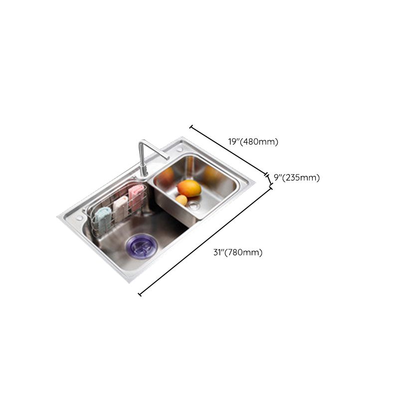 Stainless Steel Kitchen Sink 2 Holes Overflow Hole Design Drop-In Kitchen Sink Clearhalo 'Home Improvement' 'home_improvement' 'home_improvement_kitchen_sinks' 'Kitchen Remodel & Kitchen Fixtures' 'Kitchen Sinks & Faucet Components' 'Kitchen Sinks' 'kitchen_sinks' 1200x1200_f7991cdd-f952-48da-b638-2815797cfa87