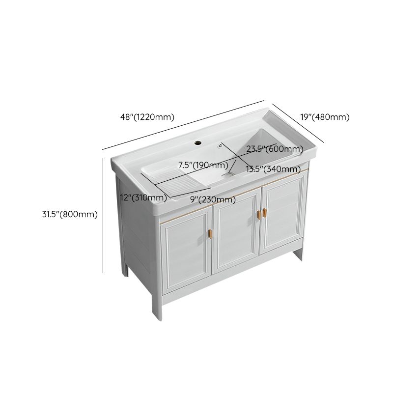 Freestanding Bath Vanity White Mirror Rectangular Single Sink Vanity with Doors Clearhalo 'Bathroom Remodel & Bathroom Fixtures' 'Bathroom Vanities' 'bathroom_vanities' 'Home Improvement' 'home_improvement' 'home_improvement_bathroom_vanities' 1200x1200_f7a6eb29-21f4-4023-984f-87b730a165a5