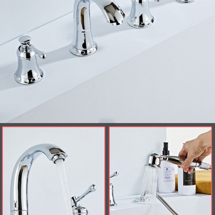 Modern Deck Mounted Lever Handle Bathroom Faucet with Handheld Shower Head Clearhalo 'Bathroom Remodel & Bathroom Fixtures' 'Bathtub Faucets' 'bathtub_faucets' 'Home Improvement' 'home_improvement' 'home_improvement_bathtub_faucets' 1200x1200_f7eed0bc-7553-4999-8ebc-aaef06fb2f69