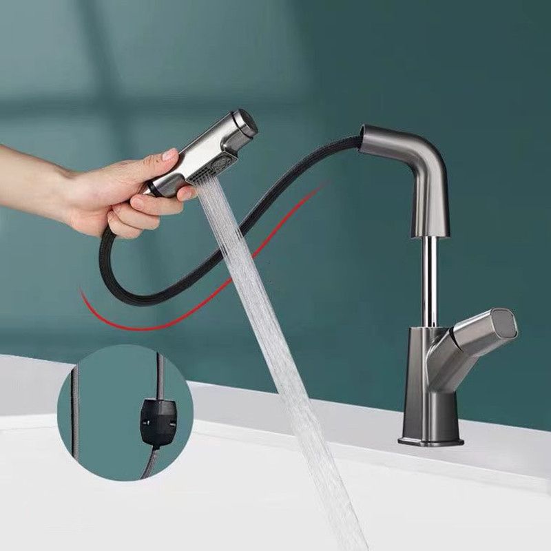 Pull-out 1 Hole Bathroom Faucet with Water Hose Vessel Faucet Clearhalo 'bathroom_sink_faucets' 'Conjunta de Baño y Conjunta de Grifo' 'Coronamiento de Baño y Dispositivo de Baño' 'Grifo del lavabo del baño' 'Hogar' 'home_improvement' 'home_improvement_bathroom_sink_faucets' 'Mejoras para el hogar' 1200x1200_f8a12216-ea21-47c8-a3df-5264ea9071a6