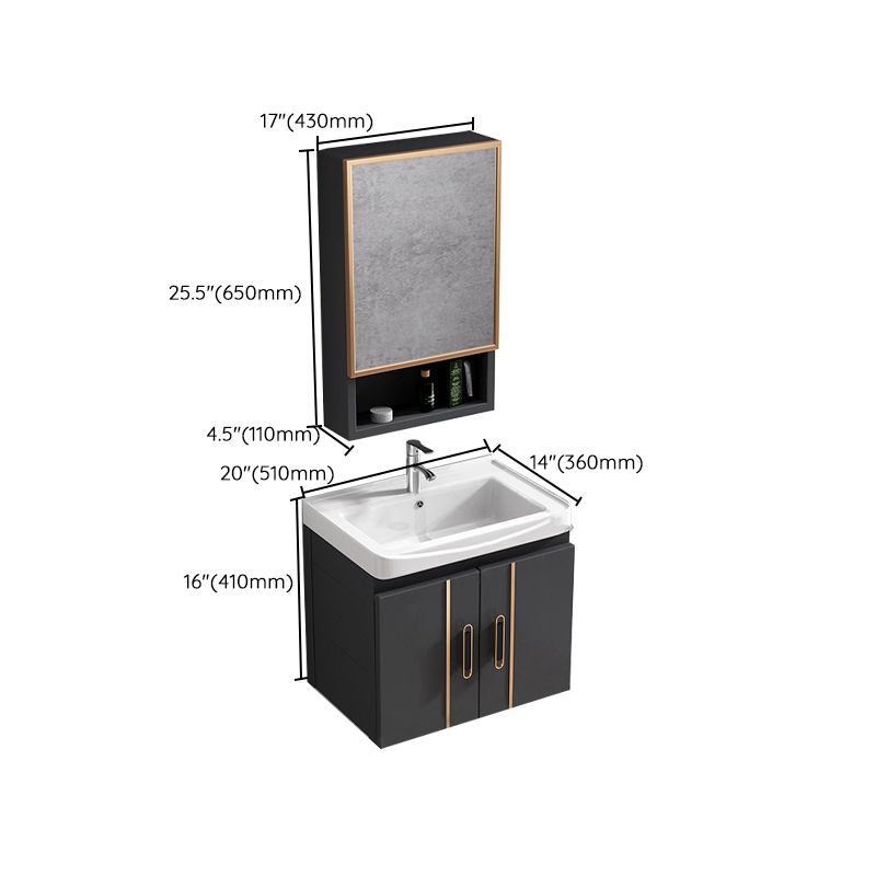 Single Glam Bathroom Vanity Dark Gray Rectangular Wall Mount Vanity Set Clearhalo 'Bathroom Remodel & Bathroom Fixtures' 'Bathroom Vanities' 'bathroom_vanities' 'Home Improvement' 'home_improvement' 'home_improvement_bathroom_vanities' 1200x1200_f8aa19dc-cb2a-4115-abbf-14a84037094a