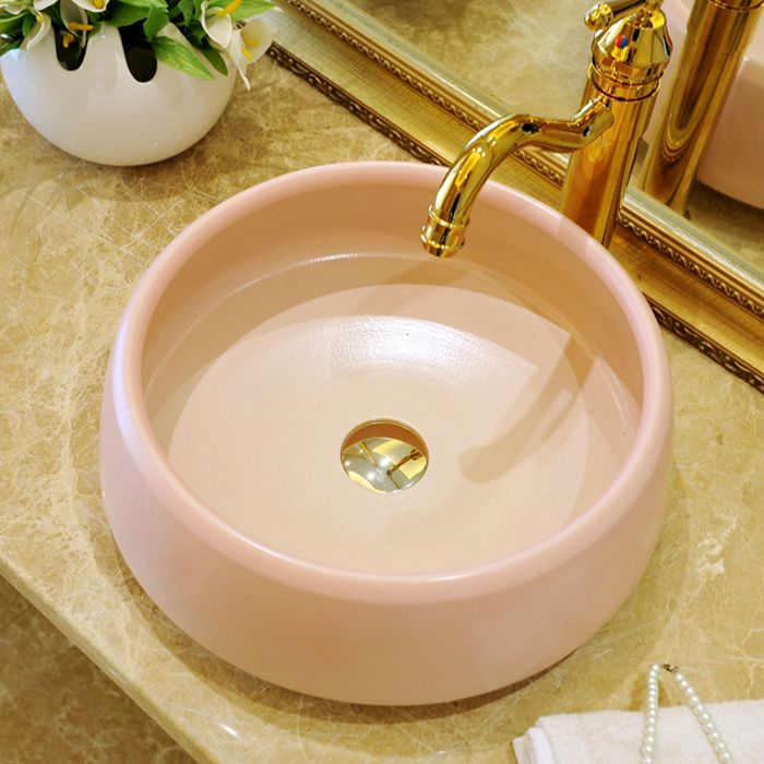 Traditional Bathroom Sink Porcelain Round Vessel Sink with Pop-Up Drain Clearhalo 'Bathroom Remodel & Bathroom Fixtures' 'Bathroom Sinks & Faucet Components' 'Bathroom Sinks' 'bathroom_sink' 'Home Improvement' 'home_improvement' 'home_improvement_bathroom_sink' 1200x1200_f8bdc3c3-7d98-404d-b6e8-ce1abaea977f