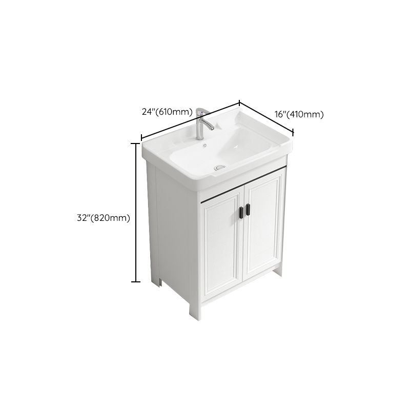 Rectangle Vanity Set White 2 Doors Freestanding Metal Frame Single Sink Vanity Clearhalo 'Bathroom Remodel & Bathroom Fixtures' 'Bathroom Vanities' 'bathroom_vanities' 'Home Improvement' 'home_improvement' 'home_improvement_bathroom_vanities' 1200x1200_f9869456-43a7-4f7f-9c5b-3f347fef1c6e