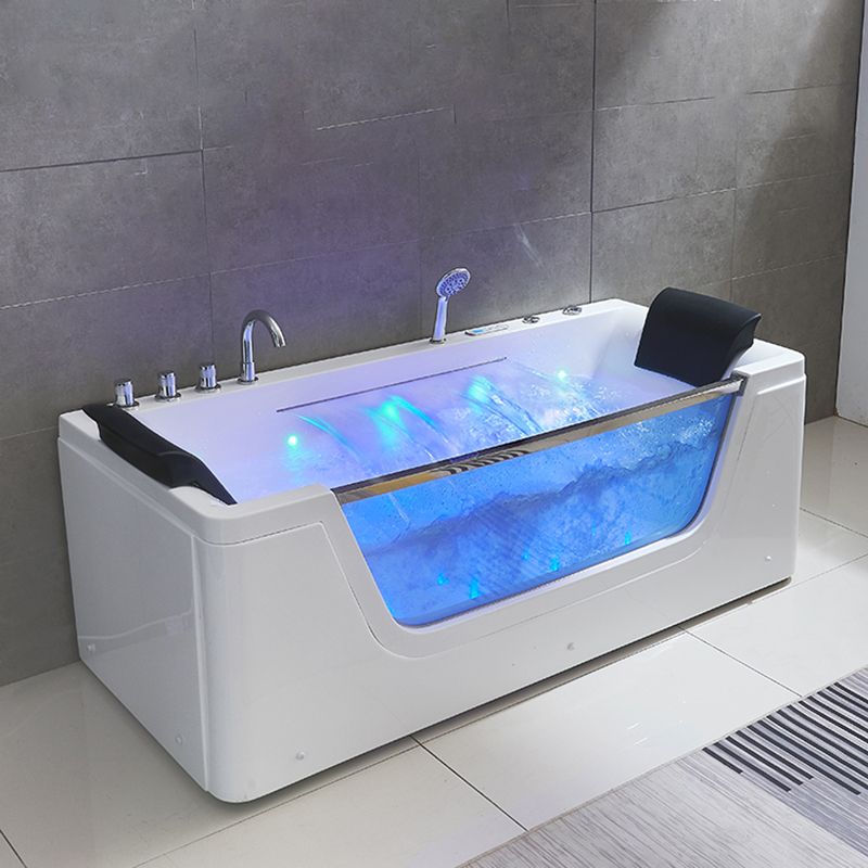 Modern Rectangle Acrylic Bathtub Back to Wall with Massage Device and Drain Bath Tub Clearhalo 'Bathroom Remodel & Bathroom Fixtures' 'Bathtubs' 'Home Improvement' 'home_improvement' 'home_improvement_bathtubs' 'Showers & Bathtubs' 1200x1200_fa2a6593-67d3-4c37-80fa-2947744fb995