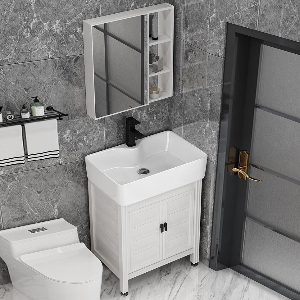 Rectangular Modern Bathroom Vanity White Metal Frame Single-Sink Vanity Set Clearhalo 'Bathroom Remodel & Bathroom Fixtures' 'Bathroom Vanities' 'bathroom_vanities' 'Home Improvement' 'home_improvement' 'home_improvement_bathroom_vanities' 1200x1200_fa670df7-ae19-416d-bad8-fe9a4e1fa0ef