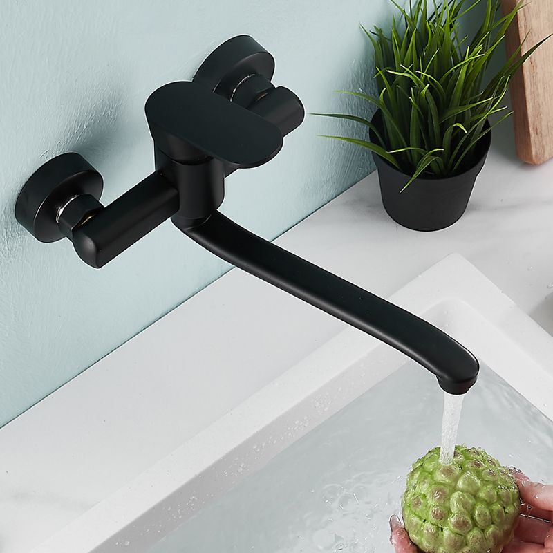 Low Arc Tub Filler Black Swivel Single Lever Handle Wall-Mounted Copper Tub Filler Clearhalo 'Bathroom Remodel & Bathroom Fixtures' 'Bathtub Faucets' 'bathtub_faucets' 'Home Improvement' 'home_improvement' 'home_improvement_bathtub_faucets' 1200x1200_fab076b5-0e81-4cf0-85f5-94cf600d7883