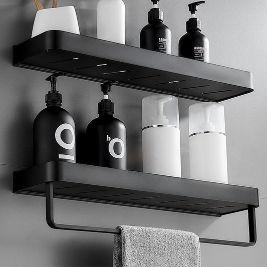 Matte Black Bathroom Set Modern 1/2 - Piece Anti-rust Bath Shelf Clearhalo 'Bathroom Hardware Sets' 'Bathroom Hardware' 'Bathroom Remodel & Bathroom Fixtures' 'bathroom_hardware_sets' 'Home Improvement' 'home_improvement' 'home_improvement_bathroom_hardware_sets' 1200x1200_fb0ba92c-5e32-4513-b26c-3f0aae3b9057